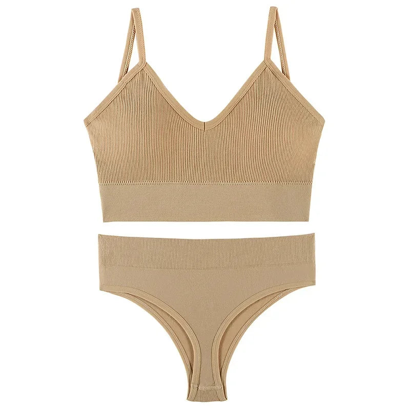 Women Underwear Set Wireless Lingerie Panties Bra Sexy G-String Seamless Tank Crop Top Brassiere New