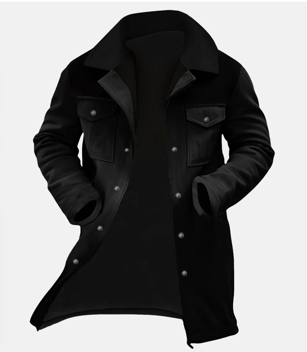 New Autumn Winter Men's Suede Color Matching Jackets Multi-pocket Lapel Casual Windproof Outerwear Vintage Warm Men Trench Coats
