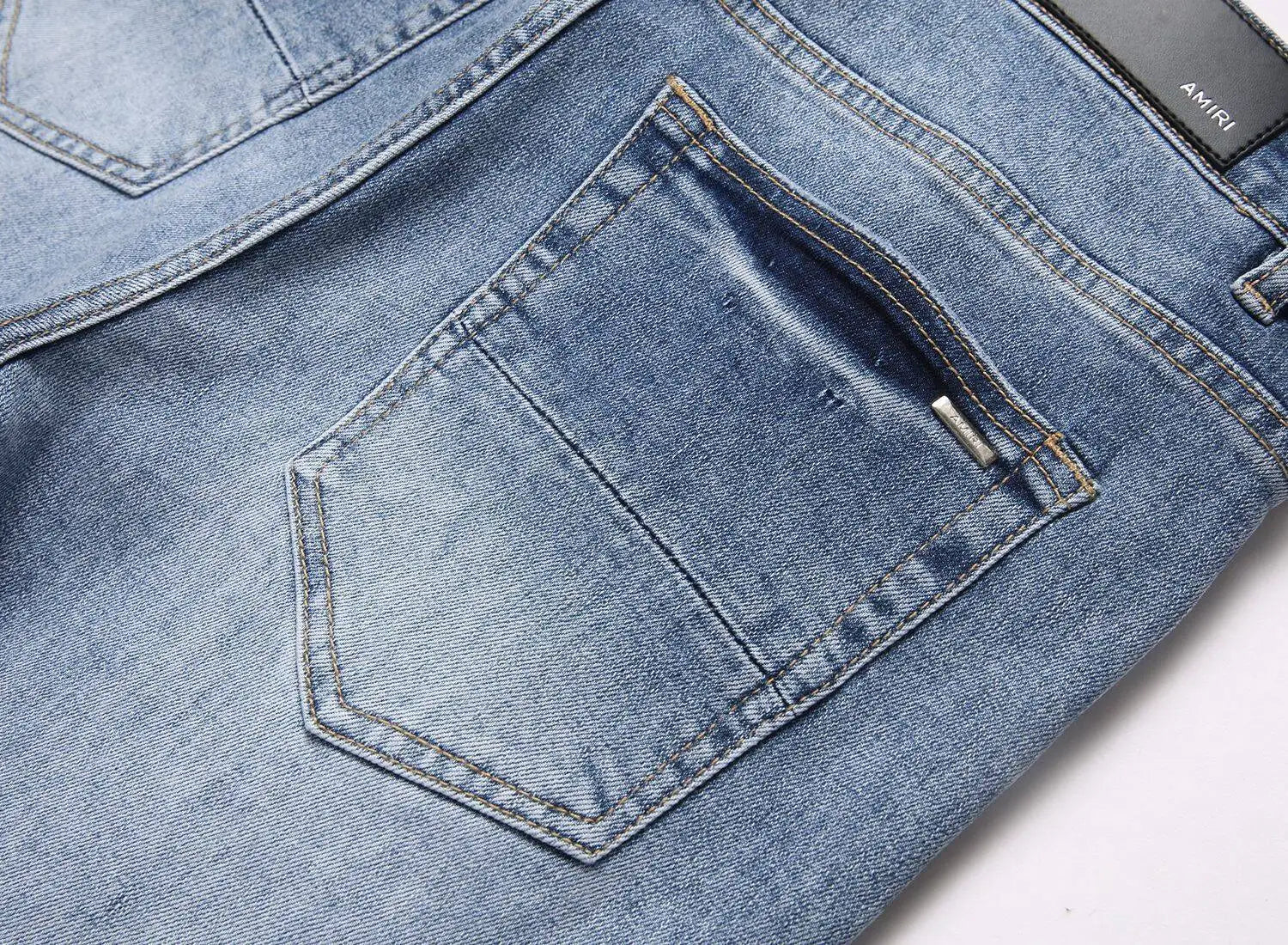 Current AM Brand Embroidered Distressed Patch High Street Youth Men's Slim Fit Skinny Pants