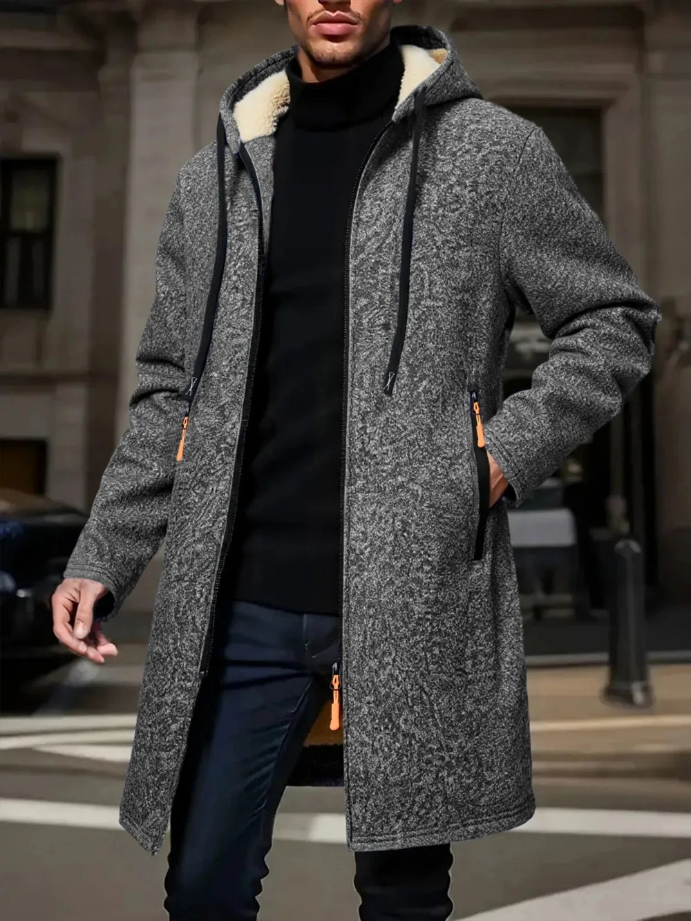 Winter Men's Thickened Hoodies Jacket Outdoor Warm Zipper Long Sleeve Sweatshirts Cardigan Streetwear Solid Color Tops Overcoat