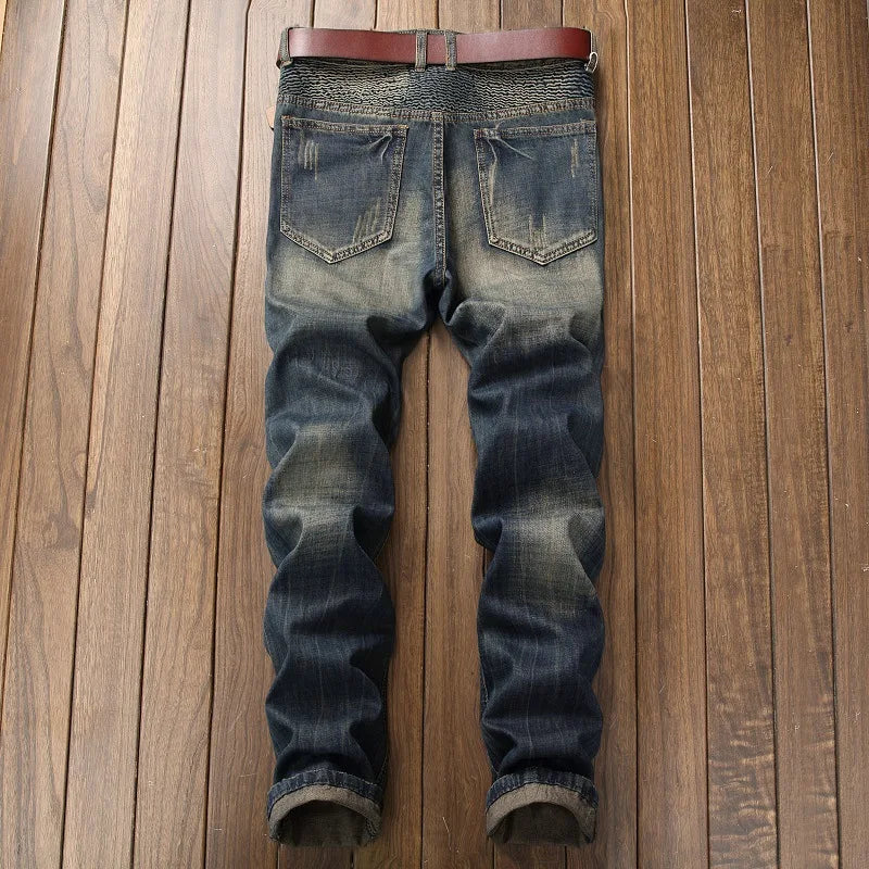 Autumn New Yellow Men's Jeans, Blue Stretch Biker Trousers, Broken Hole Jeans, Fashion Popular Men Denim Pants Big Size 29-42