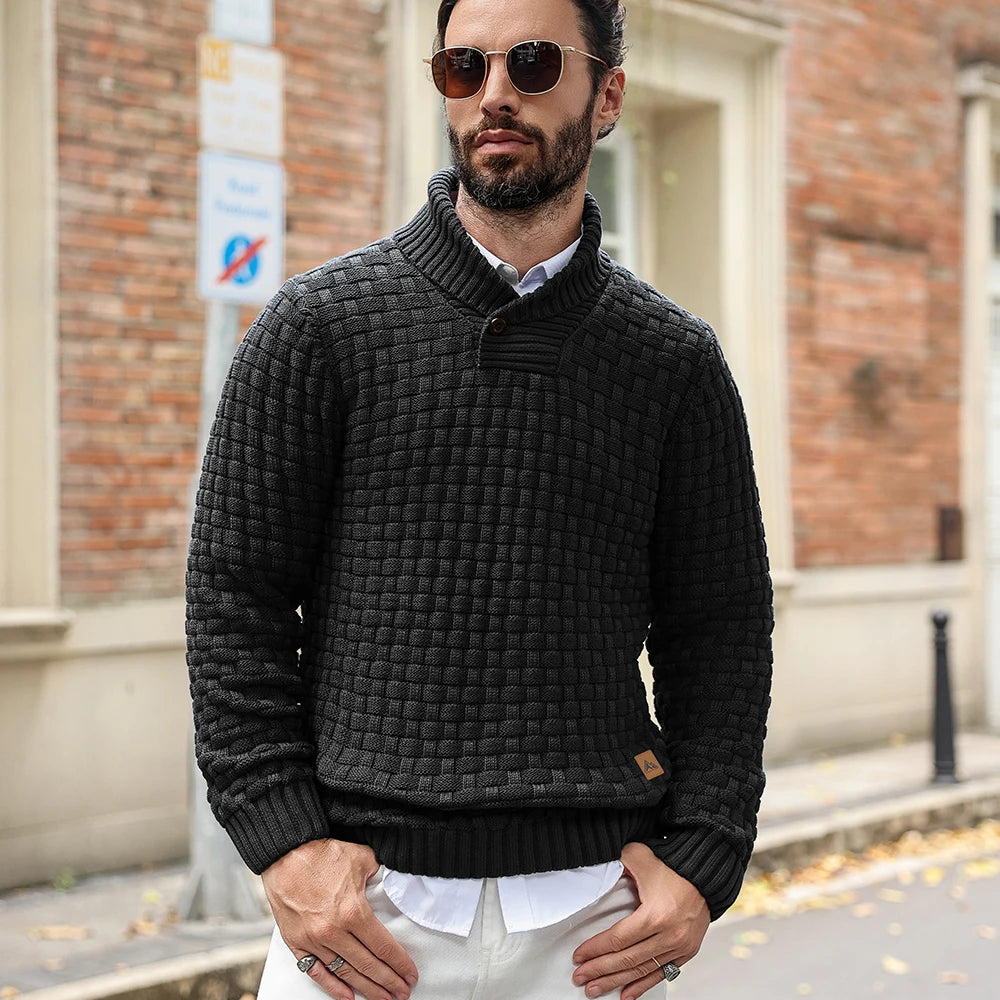 Men’s Sweater Winter Knitted Crew Neck Warm Soft Long Sleeve Pullover Textured Ribbed Edge Comfortable High Quality Top US Size