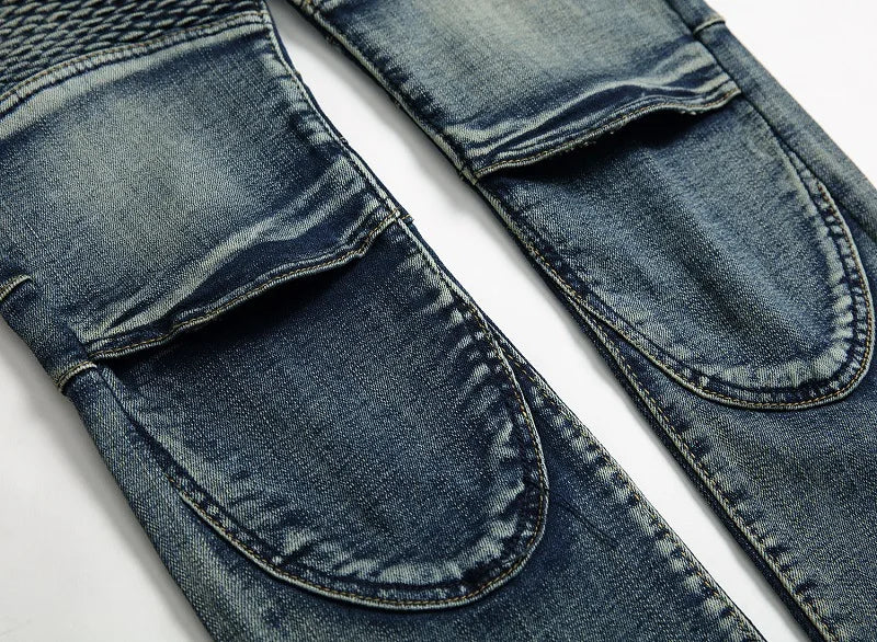 Autumn New Yellow Men's Jeans, Blue Stretch Biker Trousers, Broken Hole Jeans, Fashion Popular Men Denim Pants Big Size 29-42