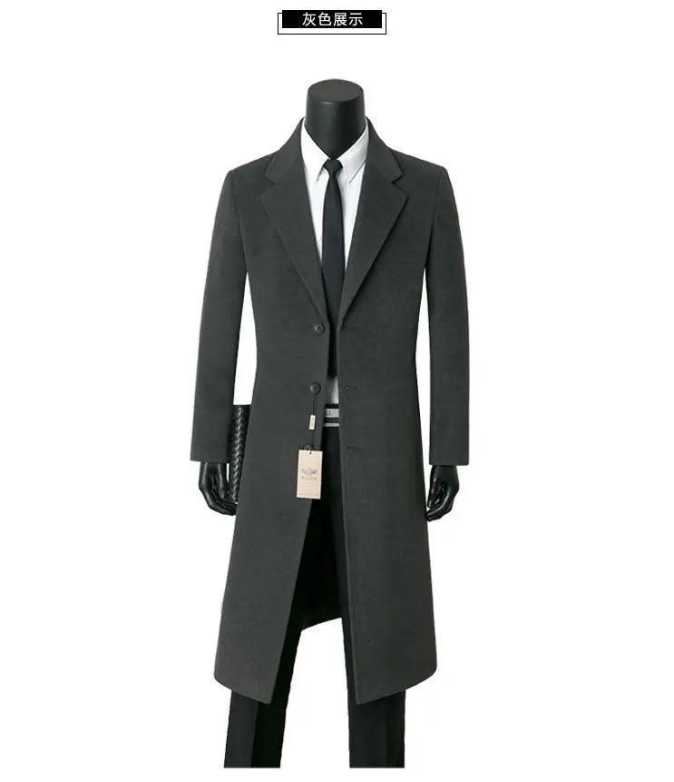 Men woolen coats for autumn and winter long and stylish business casual woolen warm windbreaker suit collar dad-style men's coat