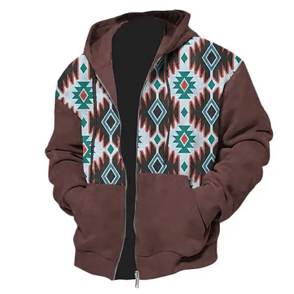 Vintage Y2K Zipper Golf Hoodie For Men Fashion Jacket Ethnic Men's Pullovers Jersey Sweatshirt Long Sleeve Casual Clothing Tops