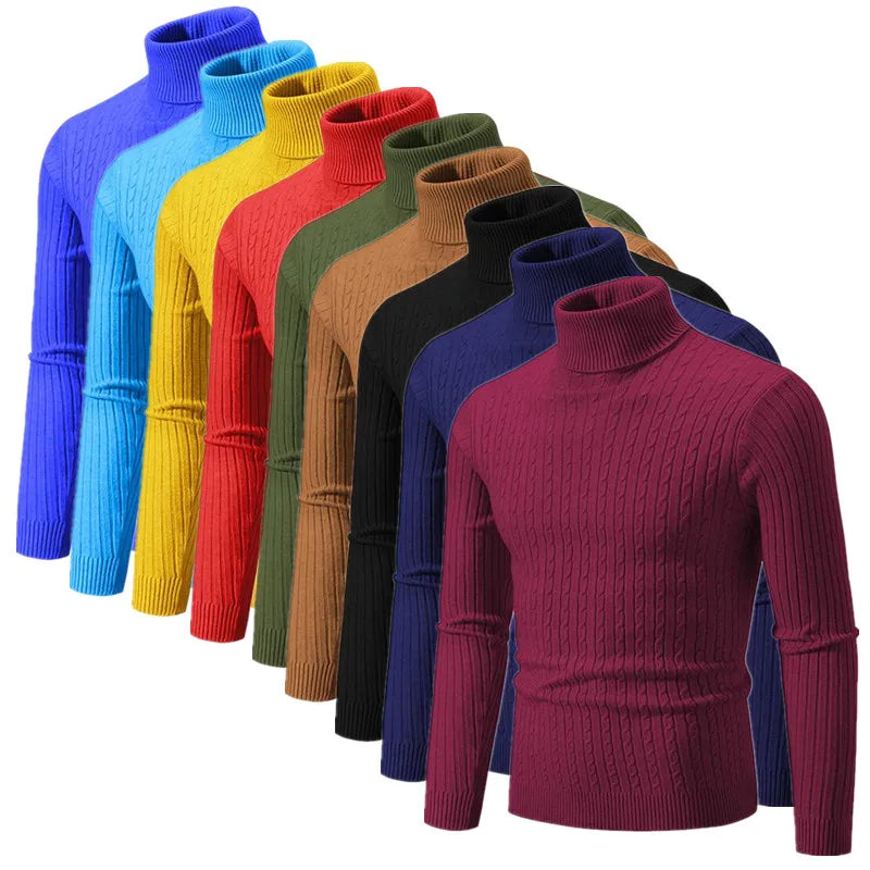 2025 New Men Solid Colour Turtleneck Sweater Black / White / Royal Blue Fashion Simple Male Casual Pullover Tops