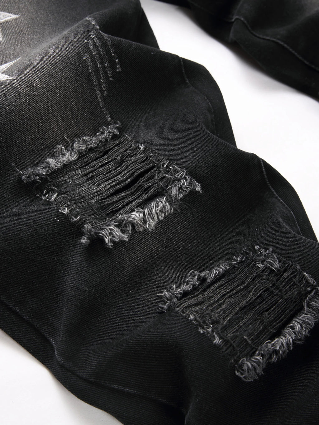 Black Y2K Jeans Mid Rise Straight Leg Man Pants with Silver Star Design Distressed Ripped Denim Clothing Hip Hop Male Streetwear
