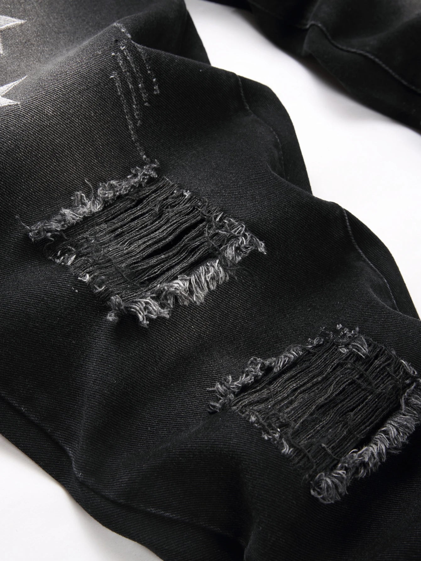 Black Y2K Jeans Mid Rise Straight Leg Man Pants with Silver Star Design Distressed Ripped Denim Clothing Hip Hop Male Streetwear