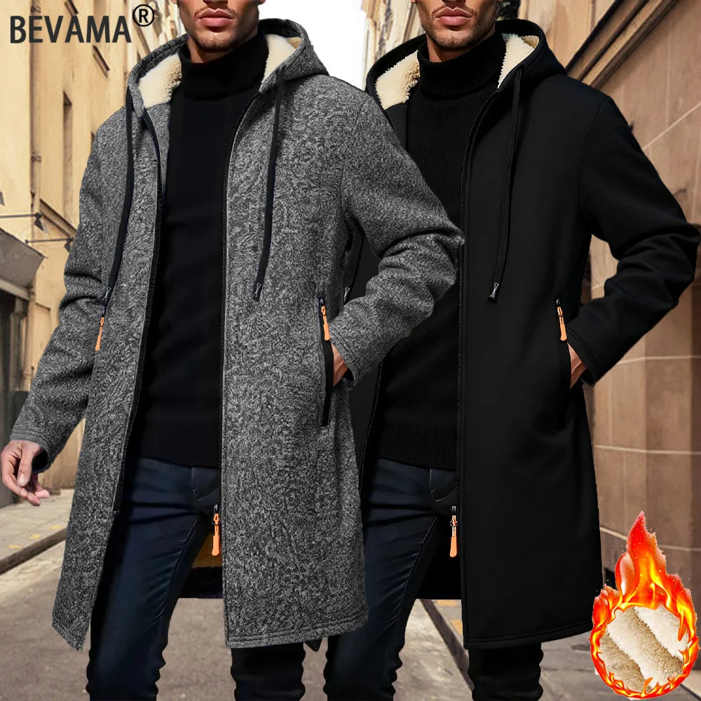 Winter Men's Thickened Hoodies Jacket Outdoor Warm Zipper Long Sleeve Sweatshirts Cardigan Streetwear Solid Color Tops Overcoat