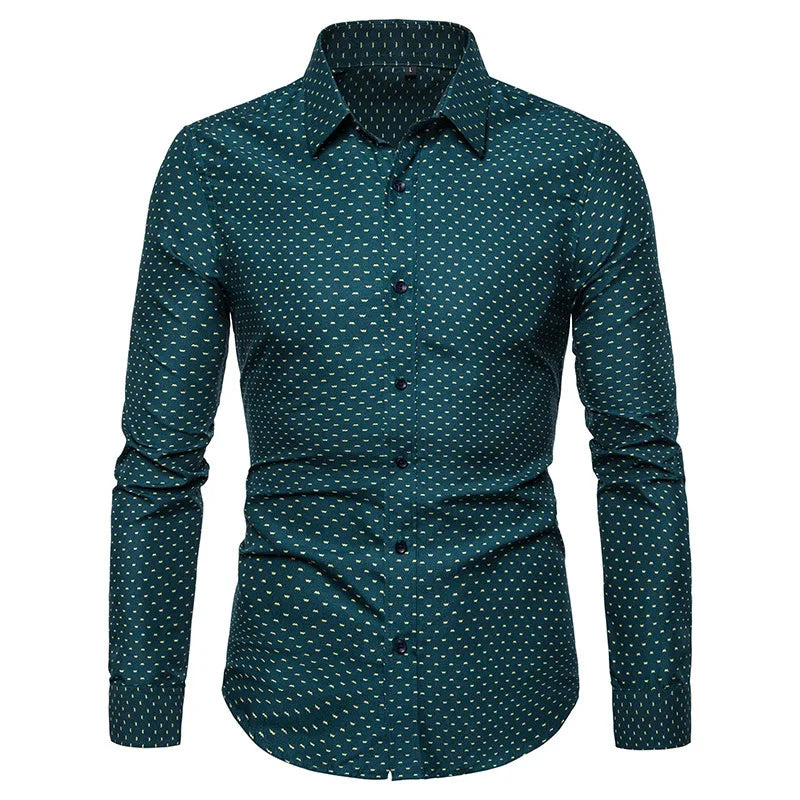 209 Korean Slim Fit Long Sve Dr irt Men's Faion Casual Slim Fit irt Floral Print Summer Thin Fabric irt