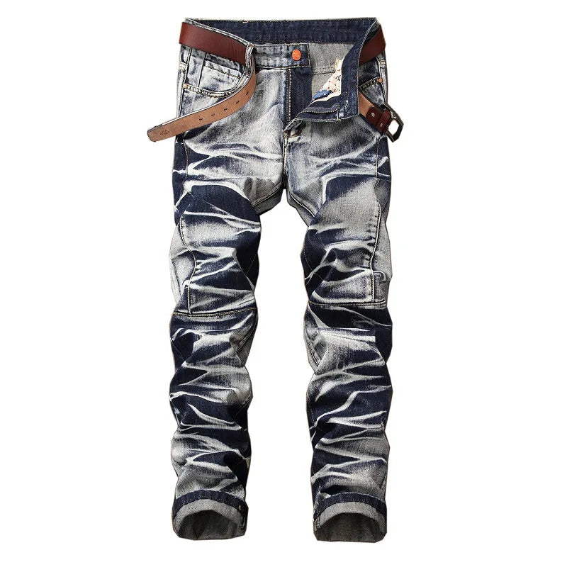 Autumn New Yellow Men's Jeans, Blue Stretch Biker Trousers, Broken Hole Jeans, Fashion Popular Men Denim Pants Big Size 29-42