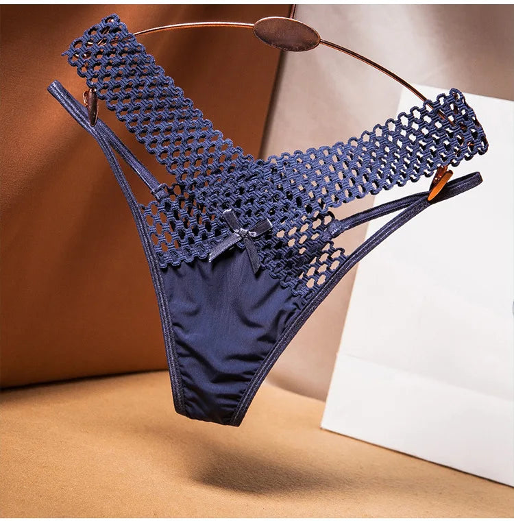 Women's Lace Underwear Thin Drawstring Cross Hollow Sexy High Elastic Mid-Waist Sexy Panties Women Erotiic Underwear Woman
