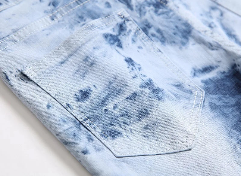 Autumn New Yellow Men's Jeans, Blue Stretch Biker Trousers, Broken Hole Jeans, Fashion Popular Men Denim Pants Big Size 29-42