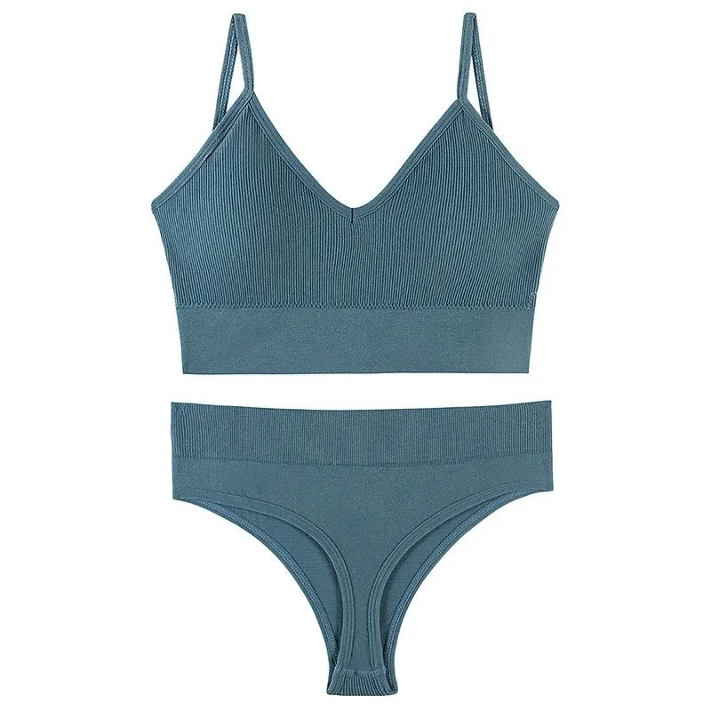 Women Underwear Set Wireless Lingerie Panties Bra Sexy G-String Seamless Tank Crop Top Brassiere New