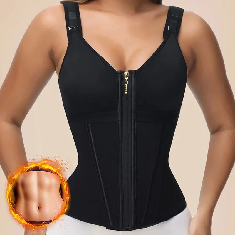 Shapewear Women Colombian Fajas Waist Trainer Tummy Control Vest Body Shaper 17 Steel Bones 3-Row Hooks Zipper Adjustable Strap