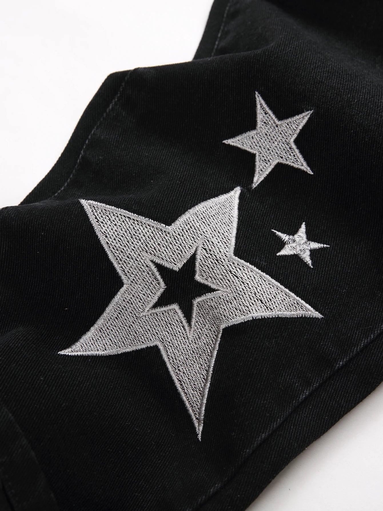 Black Y2K Jeans Mid Rise Straight Leg Man Pants with Silver Star Design Distressed Ripped Denim Clothing Hip Hop Male Streetwear