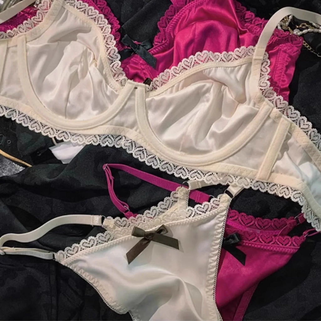Women Underwear Set Ice Silk Sexy Lace See Through Push Up Bra Set Summer Spring Gathered Breathable Lingerie and Panty