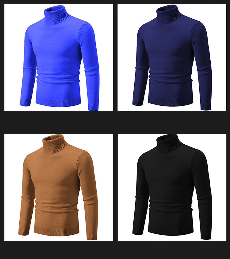 New Winter Turtleneck Thick Mens Sweaters Casual Turtle Neck Solid Color Quality Warm Slim Turtleneck Sweaters Pullover Men