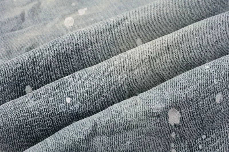 2025 Jeans Man's High Street Blue Ripped Distressed Skinny Jeans Low Rise Denim Trousers Fashion Repair Pants 9003