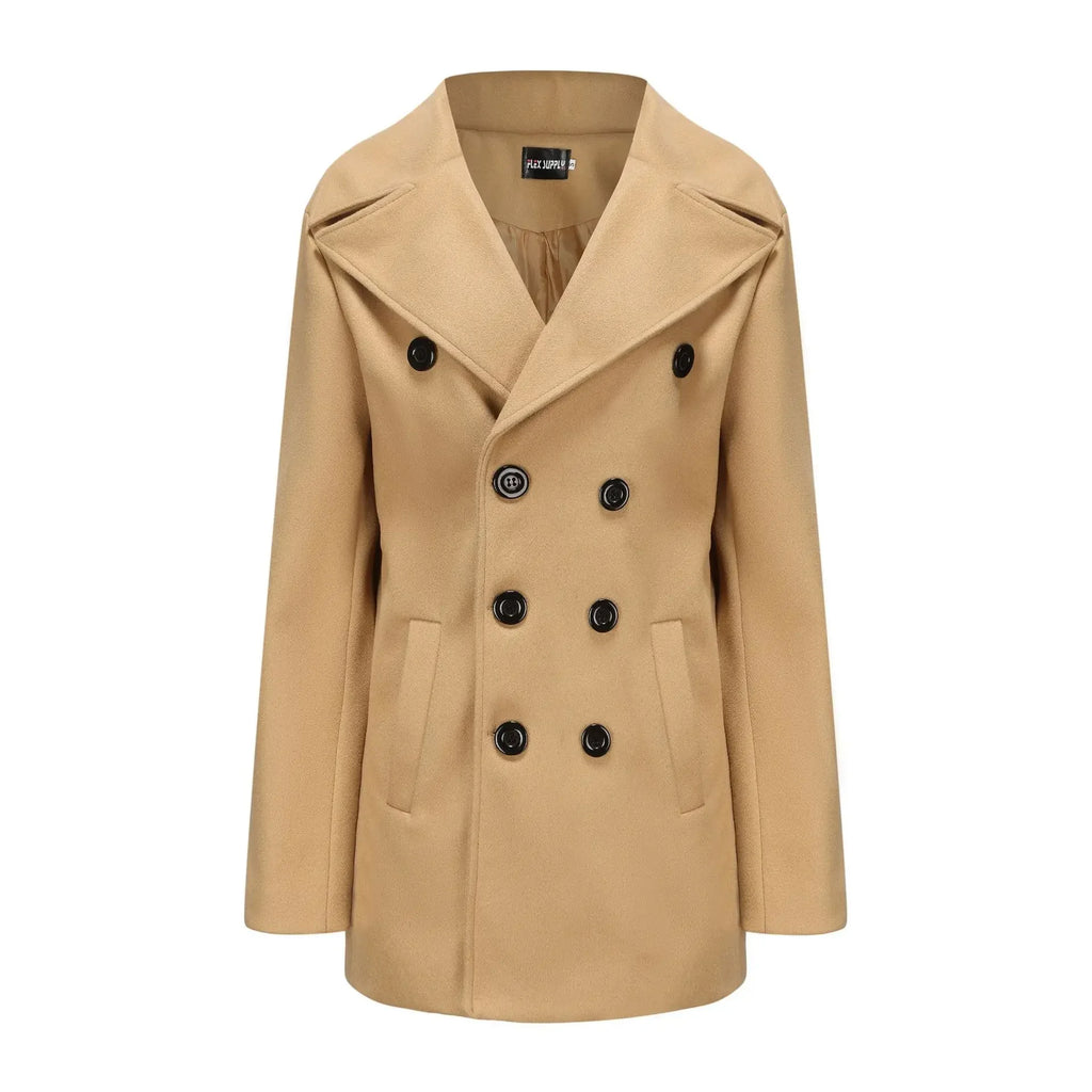 New Mens Peacoat Long-sleeved Tweed Coat Autumn and Winter Fashion Solid Color Long Overcoats Large Size Male Jackets