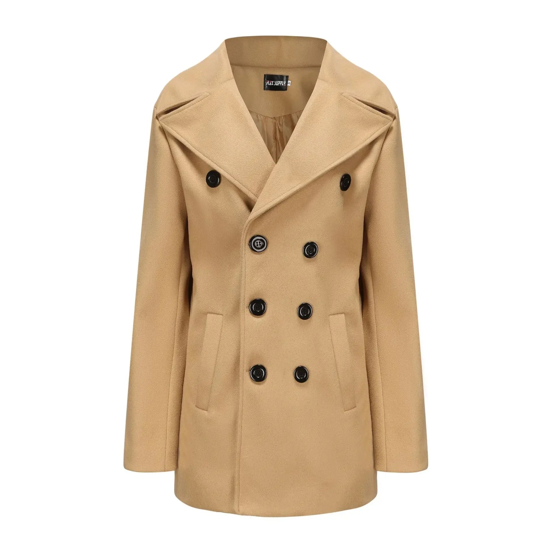 New Mens Peacoat Long-sleeved Tweed Coat Autumn and Winter Fashion Solid Color Long Overcoats Large Size Male Jackets