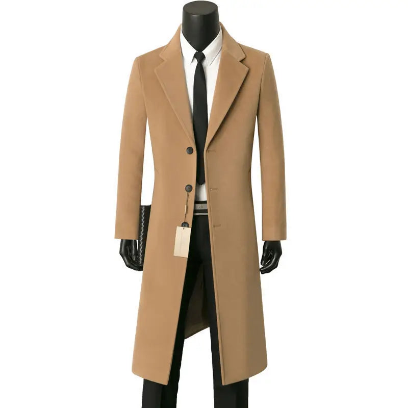 Men woolen coats for autumn and winter long and stylish business casual woolen warm windbreaker suit collar dad-style men's coat