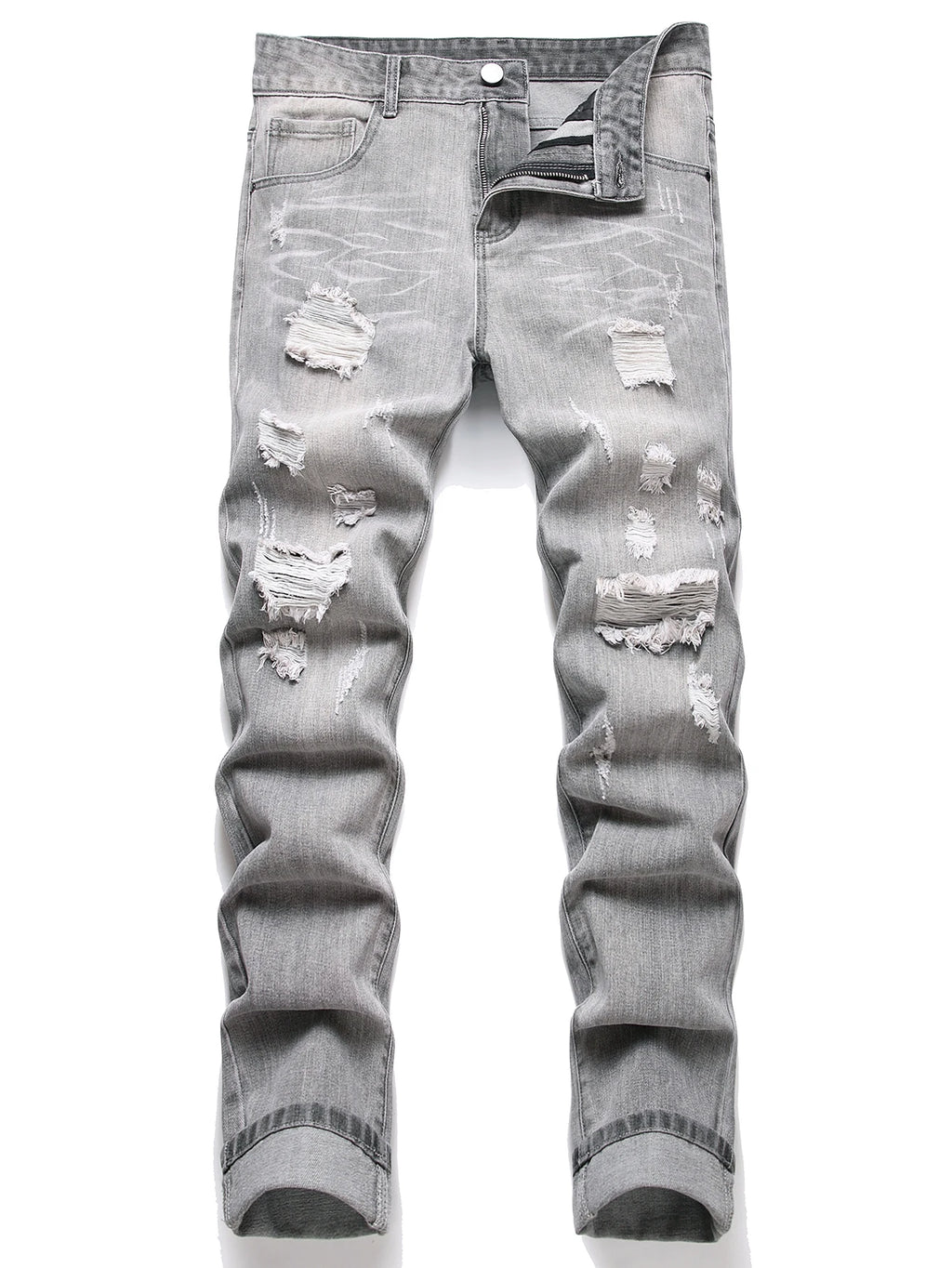 Men's Jeans Slim Fit Comfort Straight Leg Casual Mid Waist Denim Pants Grey Trousers Men Clothing