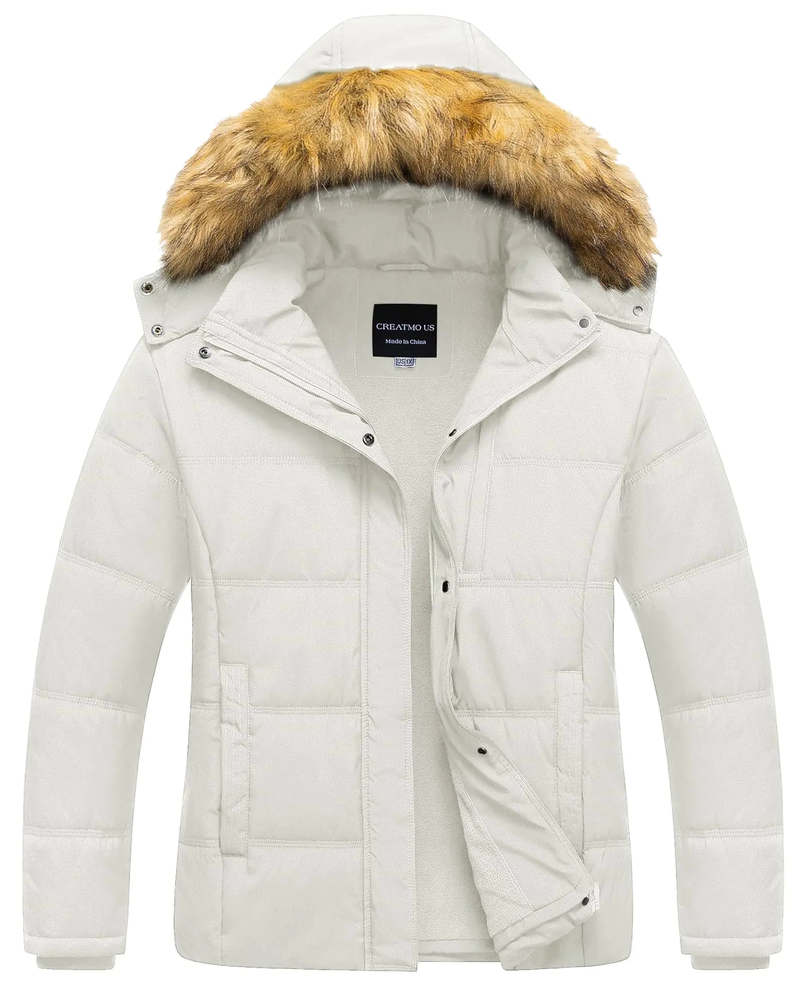 CREATMO US Womens Coat Plus Size Bubble Coats for Women Womens Winter Waterproof Puffer Jacket Warm Thicken Parka with Removable Fur Hood White 2X