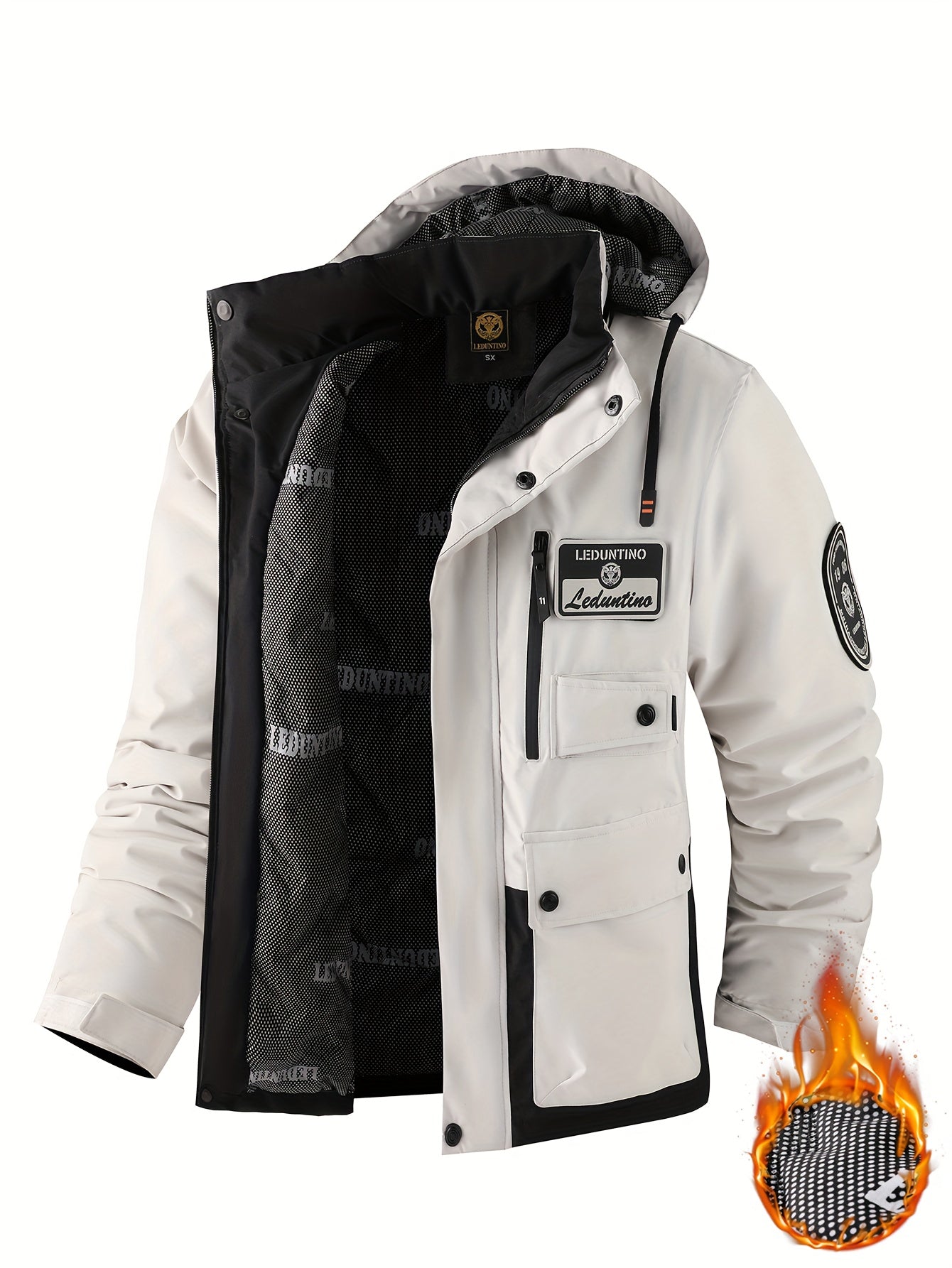 Men's Heavy-Duty Winter Padded Jacket with Detachable Hooded Vest-Like, Multi-Pocket Design & 3D Logo - Full-Zip Outdoor Coat for Skiing,M Snowboarding (White/Black, -Filled), Mens Winter Coats For Men, Winter Jackets For Men