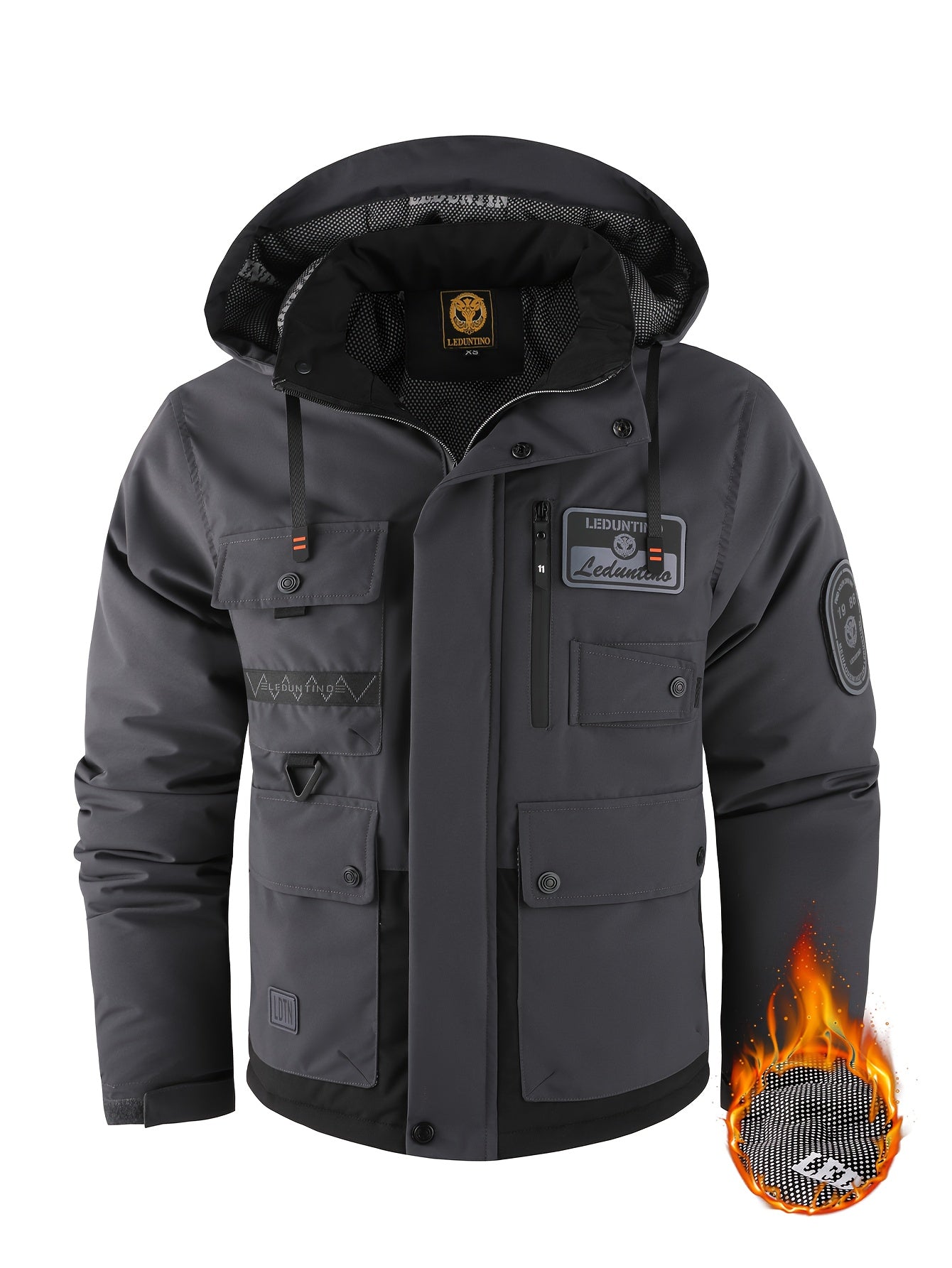 Men's Heavy-Duty Winter Padded Jacket with Detachable Hooded Vest-Like, Multi-Pocket Design & 3D Logo - Full-Zip Outdoor Coat for Skiing,M Snowboarding (White/Black, -Filled), Mens Winter Coats For Men, Winter Jackets For Men