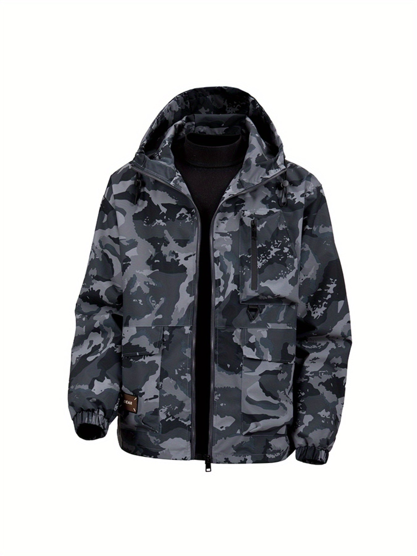 Men's Camouflage Hooded Jacket with Full-Zip Closure & Camo-Lining - Green/Brown/Tan Outdoor Coat, Machine-Washable Polyester for Hiking, Hunting, Army-Style Windbreaker, Hoodies For Men, Camouflage For Men, Camouflage Clothi