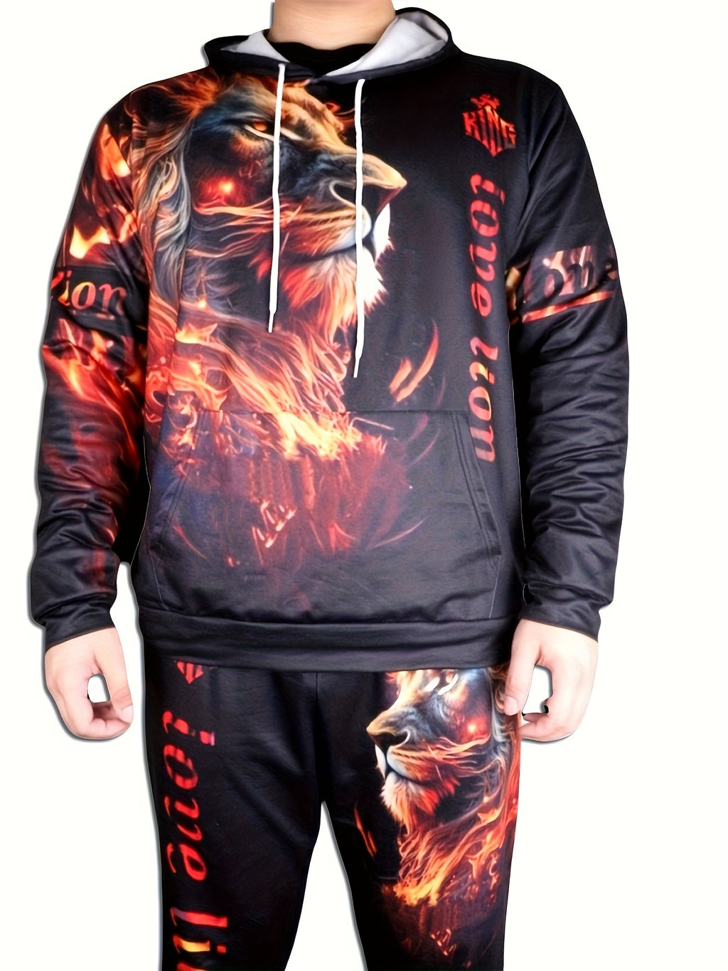 Spring And Autumn Men'S Tracksuit 3D Ferocious Lion Print Hoodies Sweatshirts Pants Sets Casual Mens Clothing Essentials Hoody
