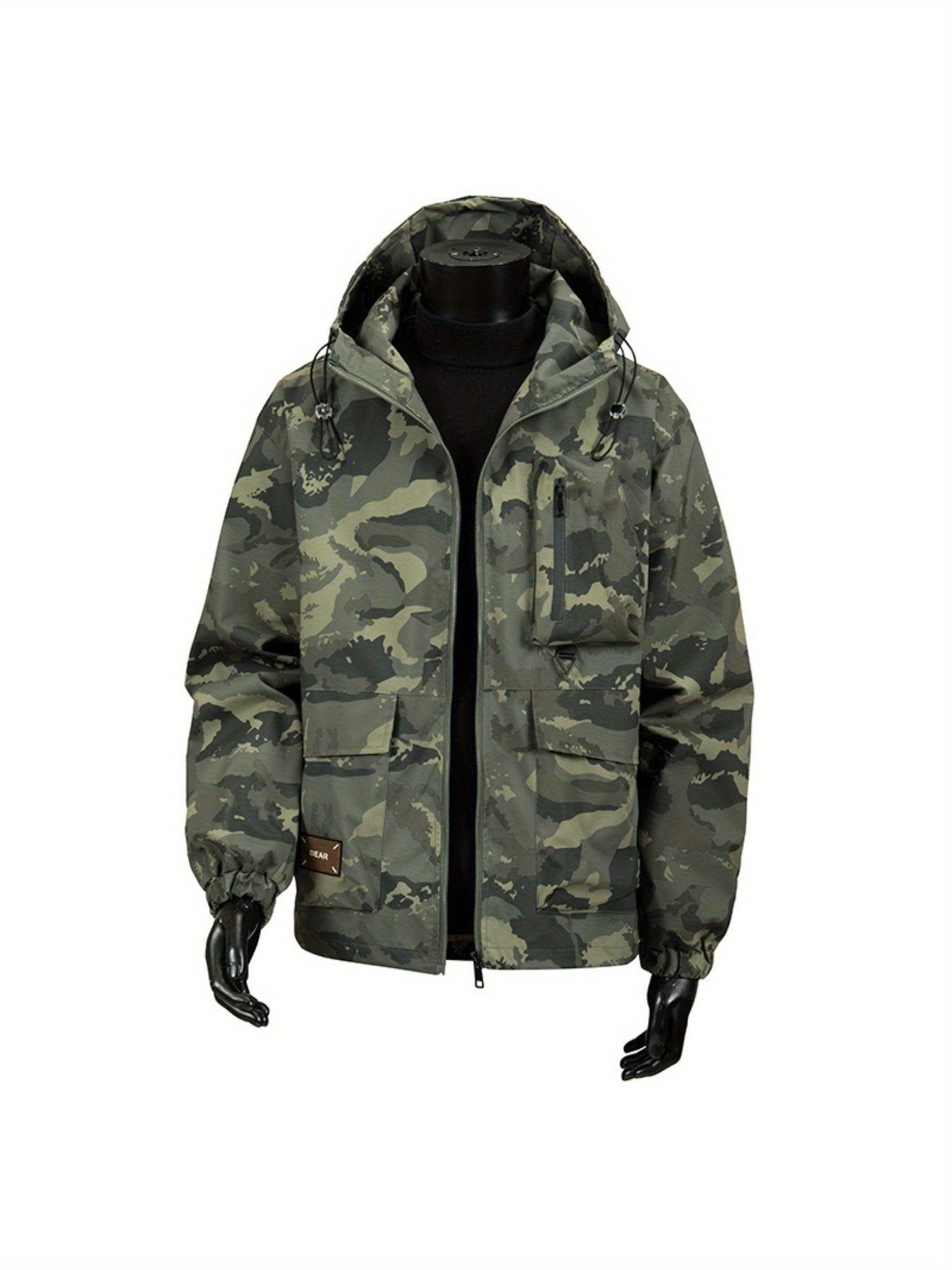 Men's Camouflage Hooded Jacket with Full-Zip Closure & Camo-Lining - Green/Brown/Tan Outdoor Coat, Machine-Washable Polyester for Hiking, Hunting, Army-Style Windbreaker, Hoodies For Men, Camouflage For Men, Camouflage Clothi