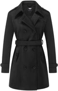 GGleaf Womens Double Breasted Pea Coat Slim Winter Mid-Long Trench Coat with Long Belt Black X-Large