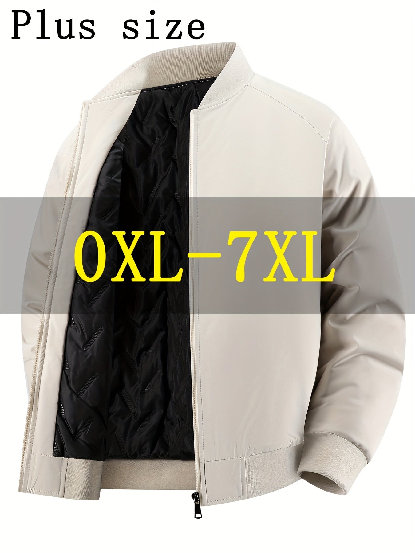 Men's Oversized Winter Bomber Jacket - Heavy-Duty Full-Zip Coat with Baseball Collar & Full-Length Zipper (0XL-7XL) - Large Size Chart, -Filled Pockets, Casual Cold Weather Outerwear for Big & Tall Men, PLUS SIZE, Mens Winter