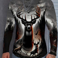 Men's Long Sleeve Shirt - Deer Hunting Graphic Print with Stag - Dark to Light Gray Ombre - Machine Washable Casual Top for Everyday & Formal Outfits - All-Season Mens Clothing, Outdoor Apparel, Bold Artwork, Quality Stitchin
