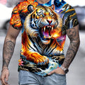Mens Tiger Print T-Shirt - Lightweight & Breathable Casual Tee with Crew Neck - Perfect for Outdoor Adventures, All-Day Comfort - Short Sleeve, Stylish Mens Clothing