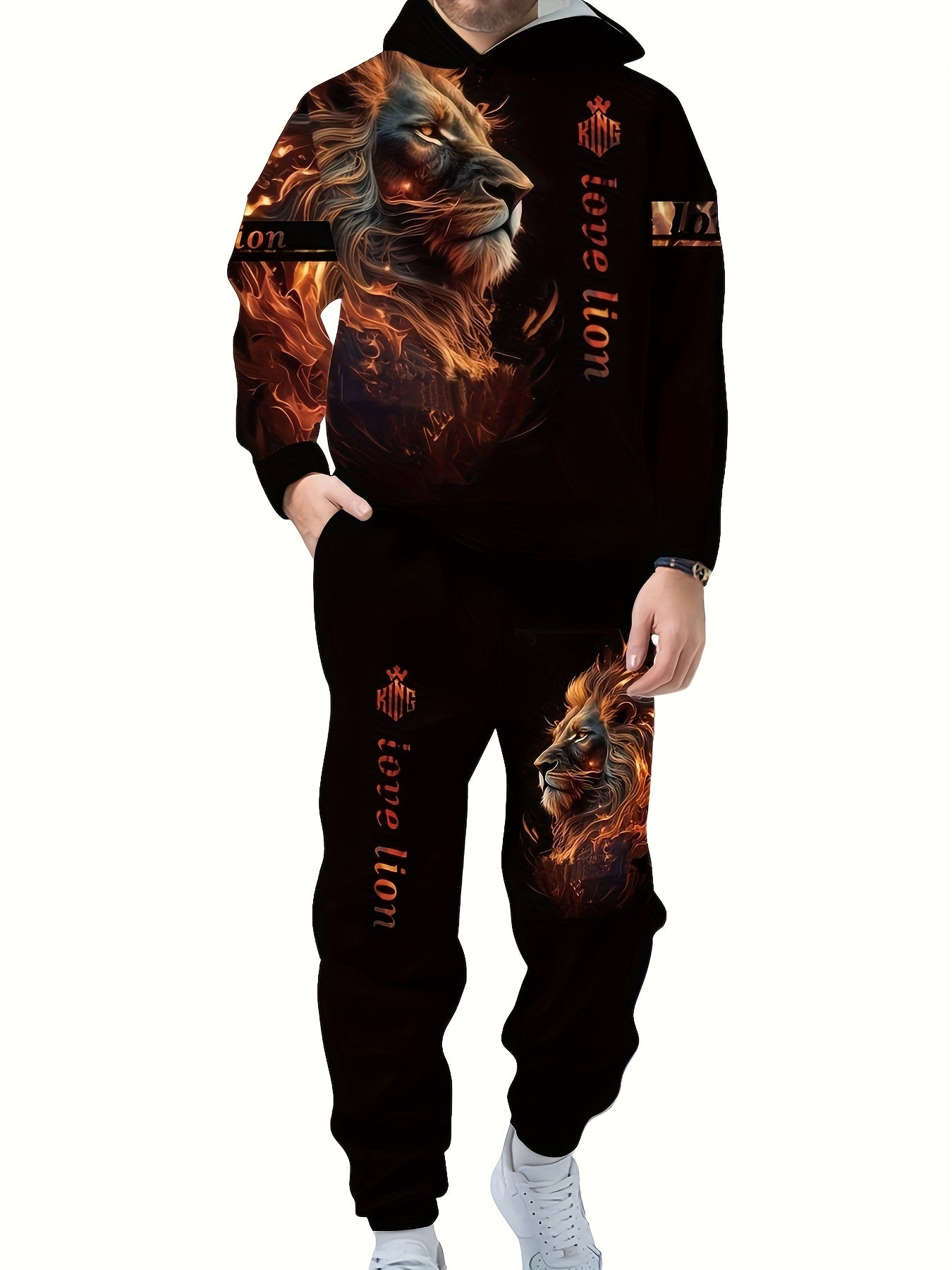 Spring And Autumn Men'S Tracksuit 3D Ferocious Lion Print Hoodies Sweatshirts Pants Sets Casual Mens Clothing Essentials Hoody