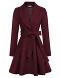 GRACE KARIN Womens Coat Wrap Waist Winter Fall Warm Overcoat with Tie Belt Wine Red Medium