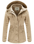 WenVen Womens Casual Hooded Jacket Utility Military Army Coat (Khaki 2XL)