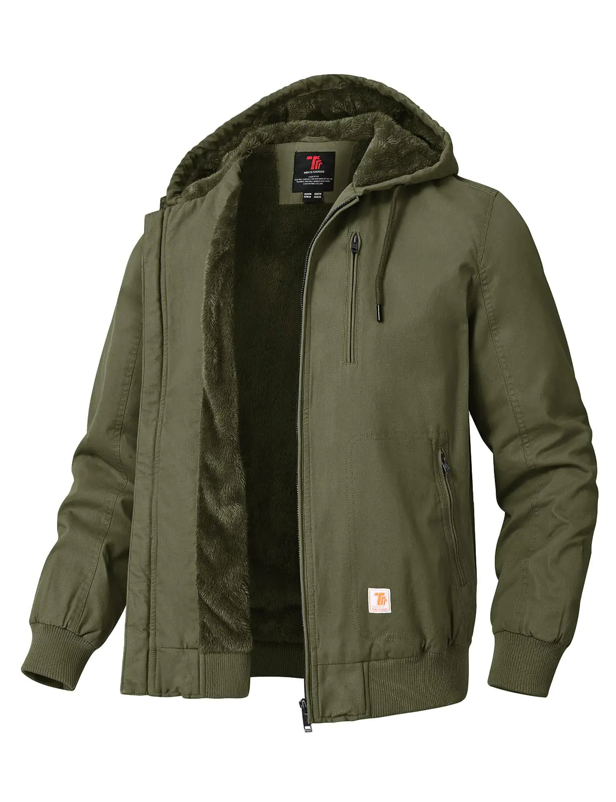 TBMPOY Men's Hooded Winter Fleece Jacket - Cotton Lined Work Coat