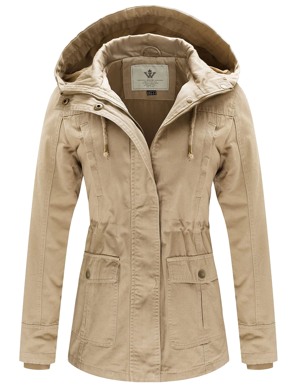 WenVen Womens Casual Hooded Jacket Utility Military Army Coat (Khaki 2XL)