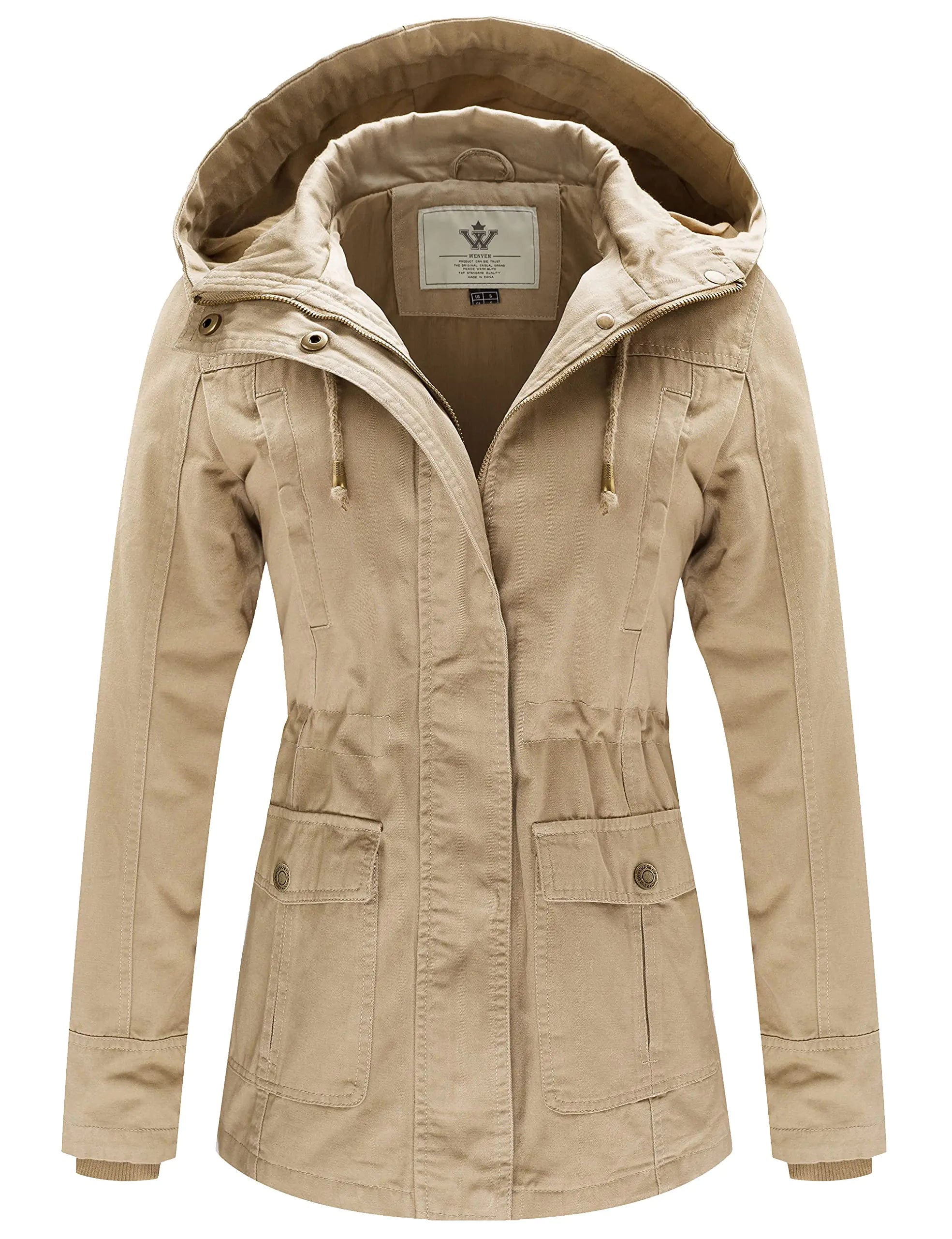 WenVen Womens Casual Hooded Jacket Utility Military Army Coat (Khaki 2XL)