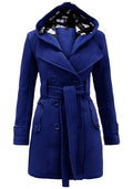 FLITAY Womens Long Sleeves Plaid Winter Hooded Pea Coat Warm Casual Coat Royal Blue XL